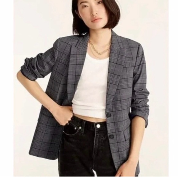 NWOT J. Crew Grey Plaid Sommerset Blazer In Italian Wool - Picture 2 of 9